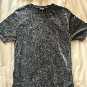 Short sleeve silver mesh crew neck